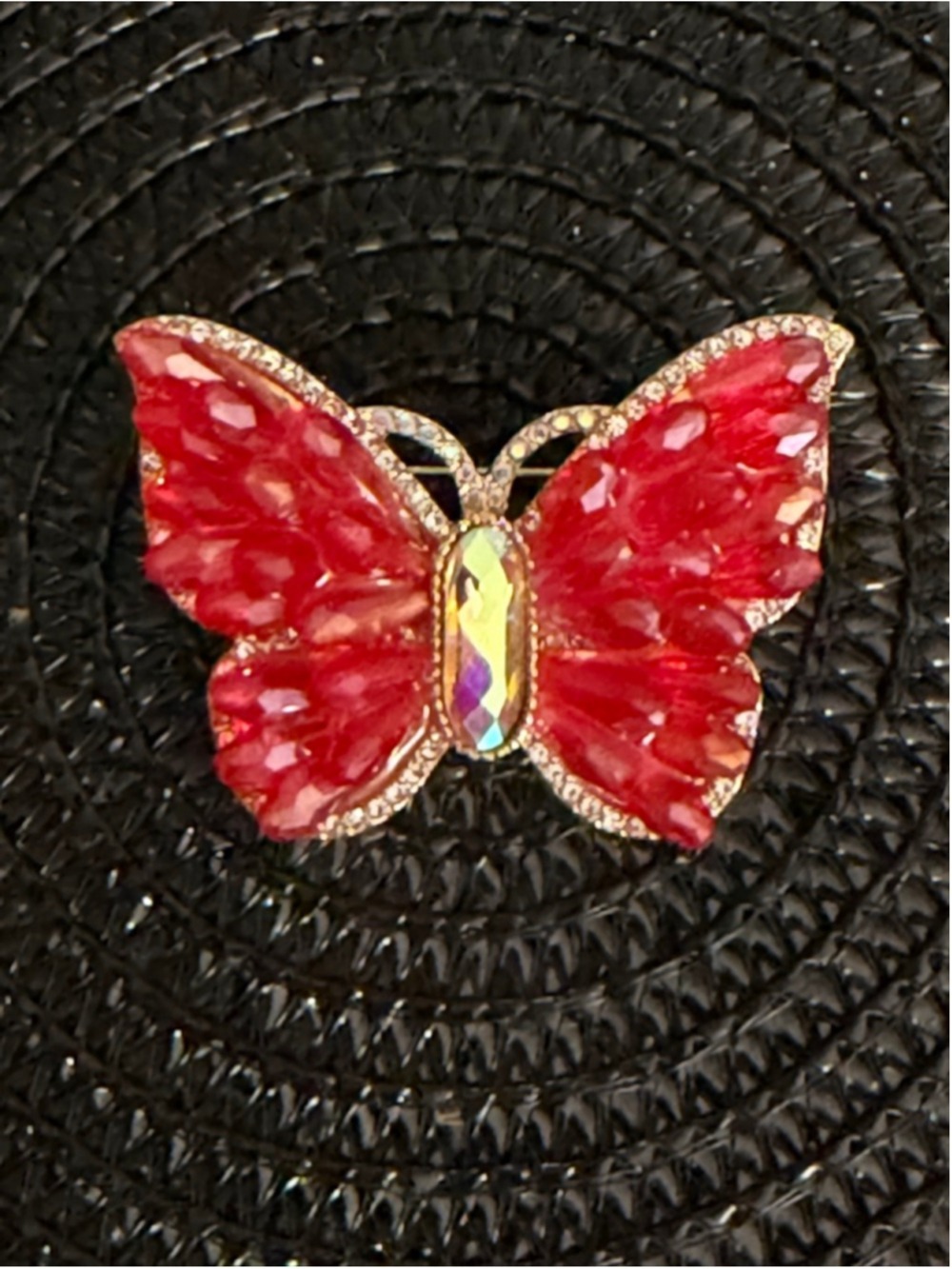 Red Gold Butterfly Brooch One Size